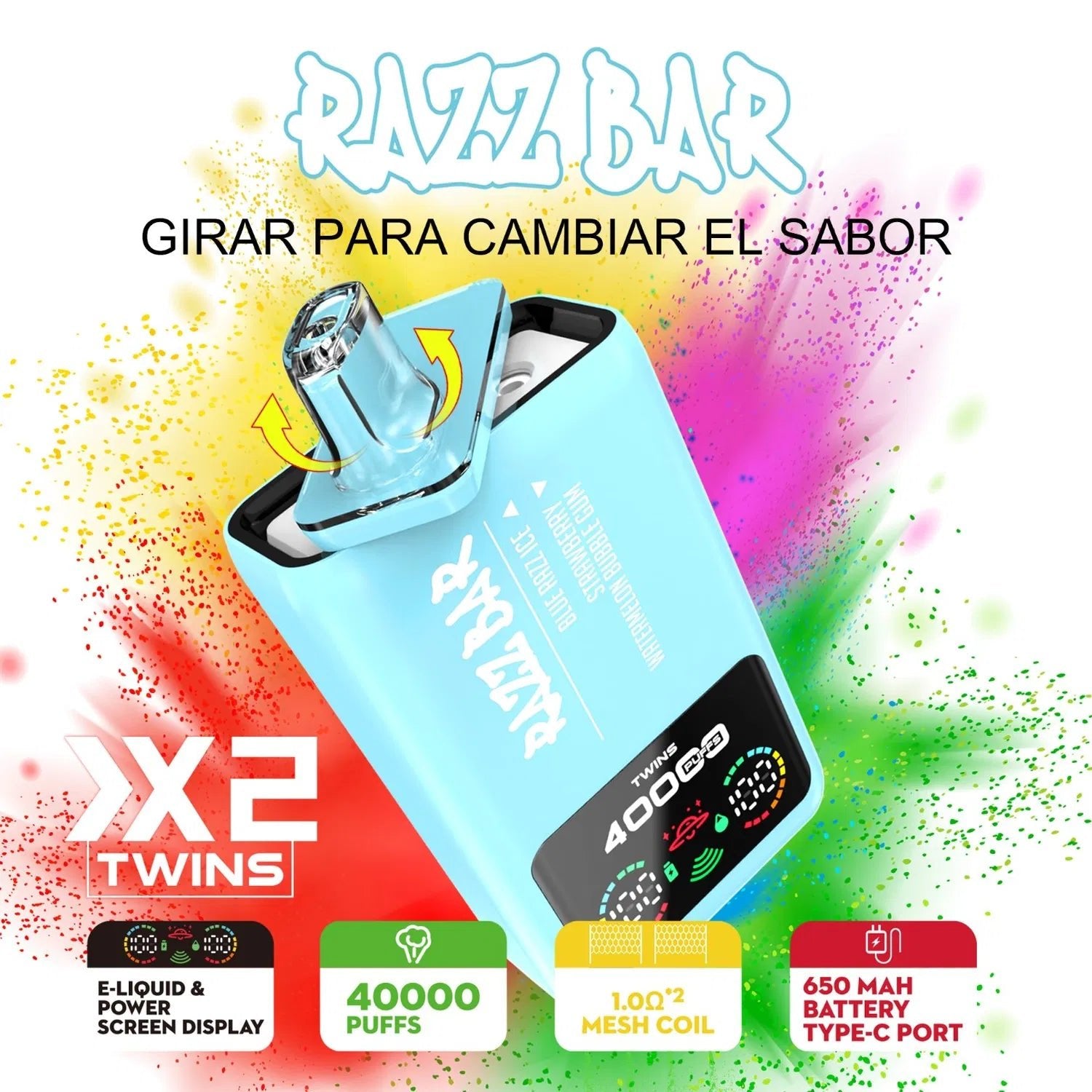 Caja Vapers Desechable Razz Bar 40000 Puffs 40k 2 Sabores - Razz Bar España